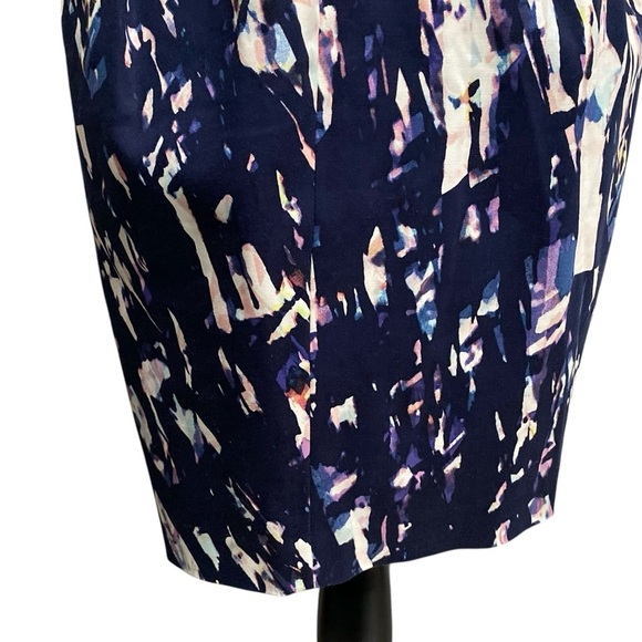 Club Monaco Abstract Print Sleeveless Dress Size 4 | Purple Navy Cream Cocktail - Picture 7 of 13